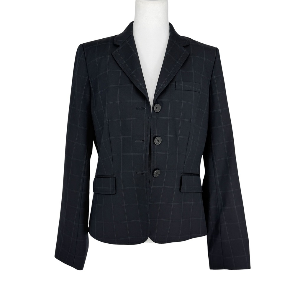 J. Crew Womens 8 Wool Navy blue Windowpane Check 3-Button Blazer Jacket Classic